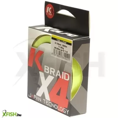 Kolpo Kx4 Braid Yellow Fonott zsinór Sárga 300 M 0,18 mm 11,6 Kg