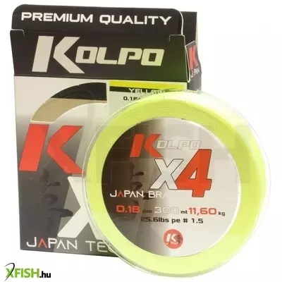 Kolpo Kx4 Braid Yellow Fonott zsinór Sárga 150 M 0,18 mm 11,6 Kg