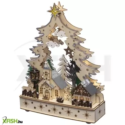 Home kad26 karácsonyi falu asztali dísz, beltéri kivitel, 12 db melegfehér led, lézerrel kivágott fa motívumok