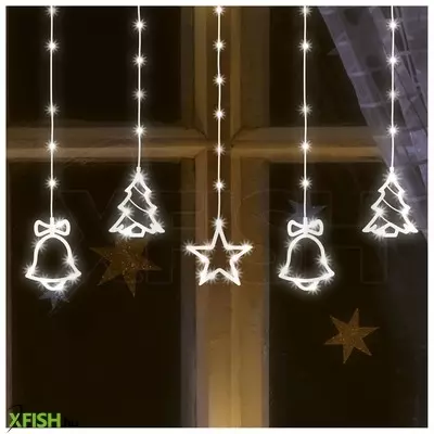 Dekorációs termékek home kaf 11/wh micro led-es figurás fényfüggöny, 2 M / 186 db hidegfehér led, harang / fenyő / csillag figurákkal, hálózati adapter, kül- és beltéri kivitel