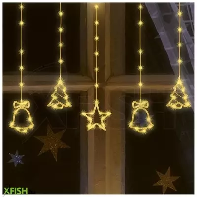 Dekorációs termékek home kaf 11/ww micro led-es figurás fényfüggöny, 2 M / 186 db melegfehér led, harang / fenyő / csillag figurákkal, hálózati adapter, kül- és beltéri kivitel