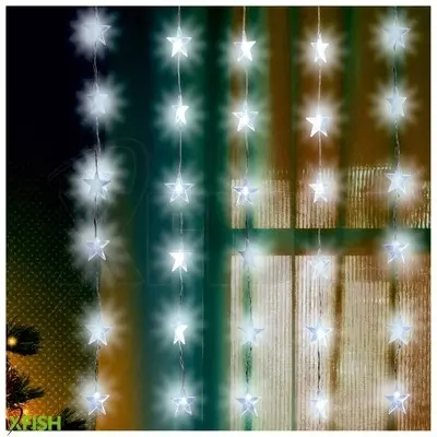 Dekorációs termékek home kaf 48l led-es csillag fényfüggöny, 1,5x1 M / 48 db hidegfehér LED csillag figurákban, átlátszó vezeték, hálózati adapter, beltéri kivitel