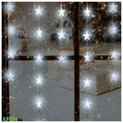 Dekorációs termékek home kaf 50l led-es csillag fényfüggöny, 1,35 M / 50 db hidegfehér LED csillag figurákban, átlátszó vezeték, hálózati adapter, beltéri kivitel