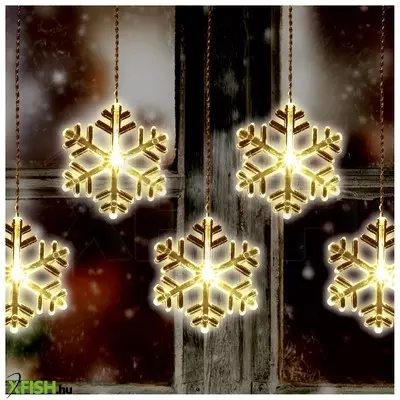 Dekorációs termékek home kaf 8/f led-es hókristály fényfüggöny, 0,9 M / 8 db melegfehér LED akril hókristályban, átlátszó vezeték, hálózati adapter, kül- és beltéri kivitel