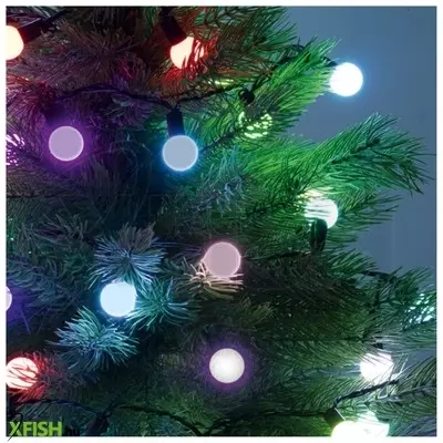 Dekorációs termékek home kbc 50 led-es gömb fényfüzér, 4,9 M / 50 db színváltó led, opál gömb dekoráció, fekete vezeték, hálózati adapter, kül- beltéri kivitel