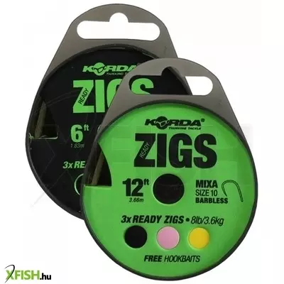 Korda Ready Zigs Zig Rig 6' (180Cm) Size 10 180Cm/3 Zigs On Spool