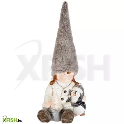 Dekorációs termékek home kdc 25 ülő kislány pingvinnel kerámia-plüss dekoráció, 1 db melegfehér LED