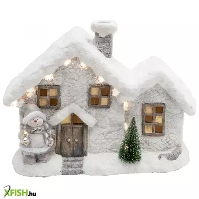 Dekorációs termékek home kdc 33 led-es kerámia havas házikó figura, 12 db led, 42 X 20 X 33 cm