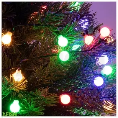 Dekorációs termékek home kii 200b/m led-es gömb fényfüzér, 16 M / 200 db színes led, állófényű, zöld vezeték, hálózati adapter, beltéri kivitel