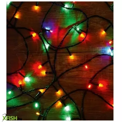 Dekorációs termékek home kii 50/m led-es fényfüzér, 4 M / 50 db színes led, állófényű, zöld vezeték, hálózati adapter, beltéri kivitel