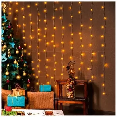 Dekorációs termékek home kin 126c/ww led-es fényfüggöny, 0,9x1,4 M / 126 db melegfehér led, fehér vezeték, állófényű, hálózati adapter, beltéri kivitel