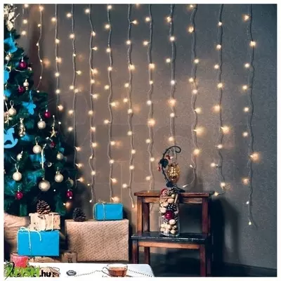 Dekorációs termékek home kin 168c/wh led-es fényfüggöny, 1,2x1,4 M / 168 db hidegfehér led, fehér vezeték, állófényű, hálózati adapter, beltéri kivitel