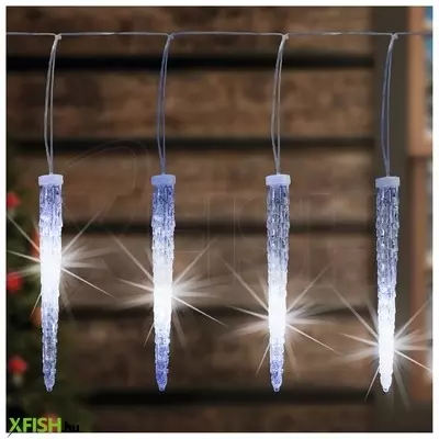 Dekorációs termékek home kjl 240 led-es jégcsap fényfüzér, 5,32x0,24 M / 240 db hidegfehér led, 15 db jégcsap, átlátszó vezeték, fényjáték, hálózati adapter, kül- és beltéri kivitel