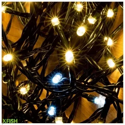 Dekorációs termékek home kkl 200f/wh led-es sziporkázó fényfüzér, 20 M / 200 db hidegfehéren sziporkázó melegfehér led, zöld vezeték, hálózati adapter, kül- és beltéri kivitel