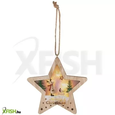 Dekorációs termékek home klw 17 r fából készült csillag alakú ablak és ajtódísz, rénszarvas és fenyőfa díszítéssel, lézerrel kivágott motívumok, 6 db melegfehér LED