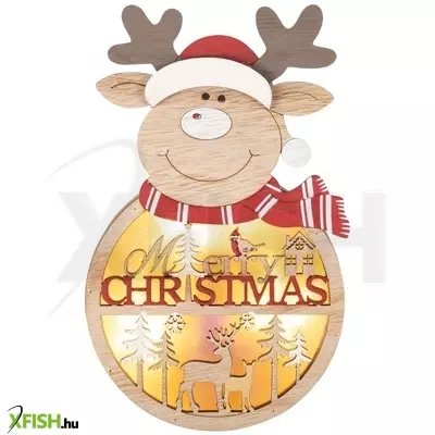 Dekorációs termékek home klw 21 r ajtódísz, ablakdísz, fa, rénszarvas forma, 4 db led, lézervágott, kapcsolható