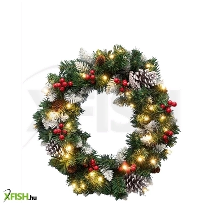 Dekorációs termékek home kmk45led led-es műkoszorú, 45 cm, 35 db melegfehér led, 8 programos, időzítés, 2d tűlevél, elemes tápellátás, beltéri kivitel