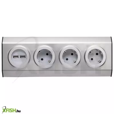 Home knv 03/usb szerelhető konyhai hálózati elosztó USB aljzatokkal, 3 védőérintkezős és 2 USB aljzat, rozsdamentes acél, felszerelés sarokba is, max. 3680 w,