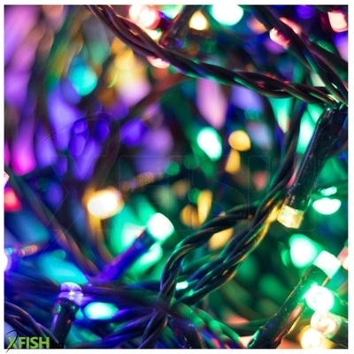 Dekorációs termékek home led248m LED fényfüzér, 240db színes led, 23,9m hosszúságú, 8 program időzítővel, zöld vezeték, adapteres tápellátás, kül- és beltéri kivitel