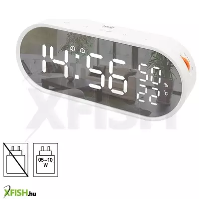 Home ltc06 ébresztőóra, USB töltőkimenet, fehér kijelző, két ébresztési időpont, hőmérséklet és páratartalom mérés