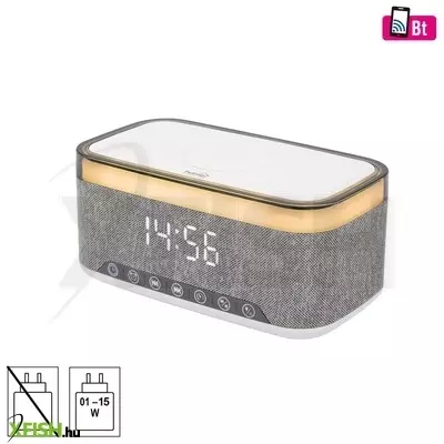 Home ltcr06 multimédia lejátszó és ébresztőóra, 2x5 watt, qi telefontöltés, bluetooth tws, FM rádió, LED kijelző, beépített akkumulátor