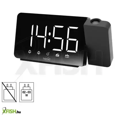 Home ltcrp03 rádiós LED ébresztőóra projektorral, változtatható fényerő, körbe forgatható vetítési pozíció, két ébresztési idő, FM rádió, bip-bip vagy rádiós ébresztés