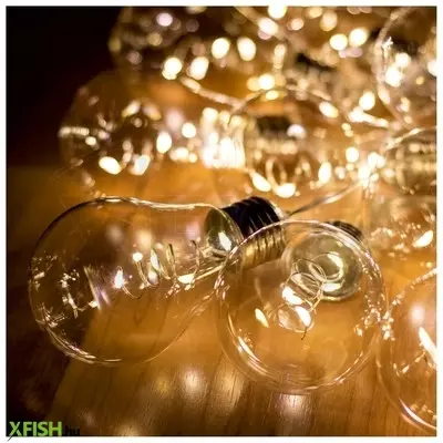 Dekorációs termékek home ml 15 globe micro led-es villanykörte fényfüzér, 3,5 M / 70 db melegfehér micro led, üveg villanykörte búra, átlátszó vezeték, adapter, kül- és beltéri kivitel