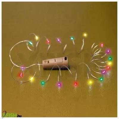 Home mld 20/m micro led-es fényfüzér, 2 M / 20 db színes micro led, állófényű, átlátszó vezeték, gombelemes, beltéri kivitel