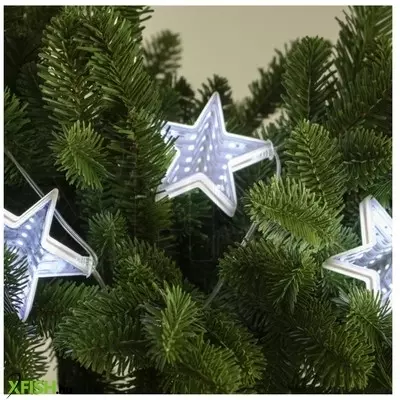 Dekorációs termékek home mrlc 6/s led-es tükördísz fényfüzér, 1 M / 72 db hidegfehér led, alagúthatású csillagdísszel, állófényű, átlátszó vezeték, elemes, beltéri kivitel