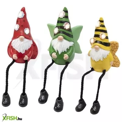 Home mx647 napelemes kerti lámpa, törpék lógó lábbal, 3 db melegfehér led, műgyanta, akkumulátor, 12 db-os display