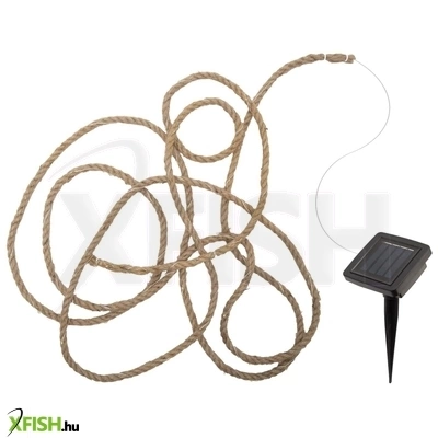 home mxrope napelemes fényfüzér kötélen, 52 db melegfehér led, 2 üzemmód, 5 méter hosszú, cserélhető akkumulátor