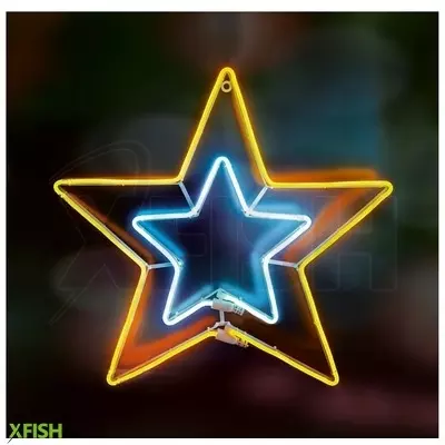 Dekorációs termékek home neon 3 csillag figura, led-es neon fény, villogó funkció, két oldalú, fém váz, ip44, kültéri, beltéri, jégkék, napsárga