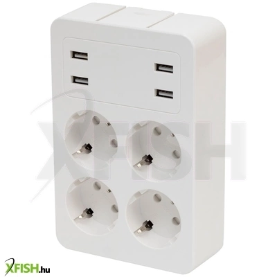 Home nv41usb tálcás usb-s elosztó, 4 földelt aljzat, 4 USB aljzat össz. 1,9a, elforgatható csatlakozódugó, max.3680w,