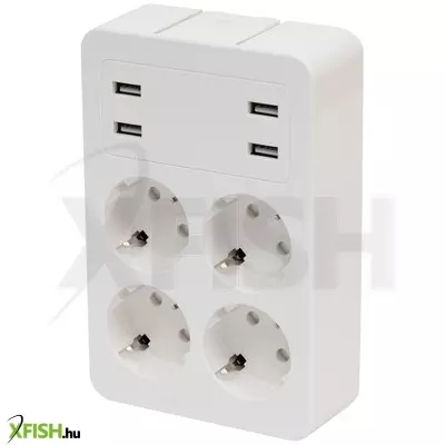 Home nv 4 USB tálcás usb-s elosztó, 4 földelt aljzat, 4 USB aljzat össz 2,4a, elforgatható csatlakozódugó, max.3680w