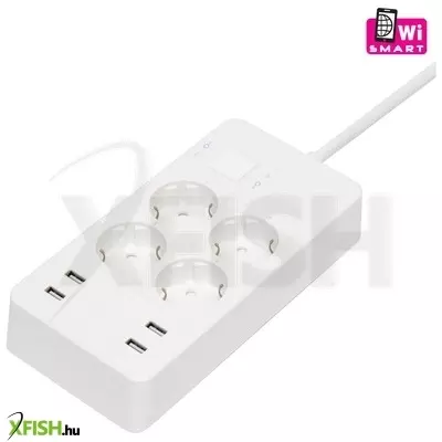 Home nv 4 wifi smart elosztó, 1,5 m, h05vv-f 3g1,5 mm2 kábel, 4 földelt aljzat, 4 USB aljzat, max.3680w, tuya alkalmazás kompatibilis, wifi-s