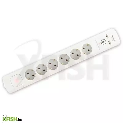 Home nvt 06k usb/wh túlfeszültség védett hálózati elosztó, 1,4 m, kapcsolós, h05vv-f 3g1,5 mm2 kábel, 6 aljzat, max. 3680w, falra akasztható, USB töltőaljzatok