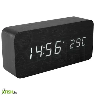 Home oc 04 digitális LED ébresztőóra, valódi faburkolat, tapsra aktiválható fehér kijelző, dátum és hőmérséklet kijelzés, elemes vagy hálózati tápellátás