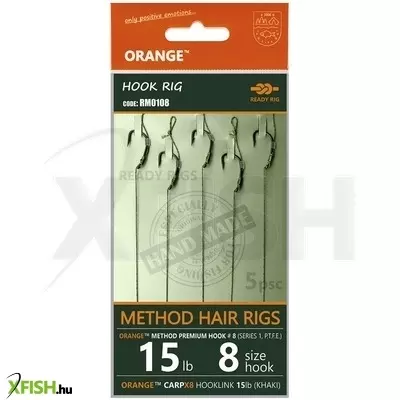 Life-Orange Method Hair Rigs, Hajszálelőkés kötött horog (15Lb, Hook #8, Series 1), 5Db