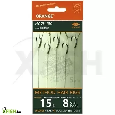 Life-Orange Method Hair Rigs, Hajszálelőkés kötött horog (15Lb, Hook #8, Series 3), 5Db