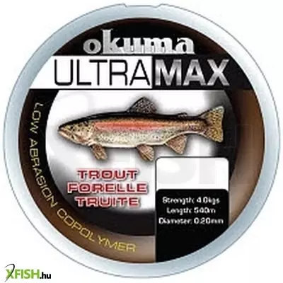 Okuma Ultramax Monofil Zsinór Trout/Pisztráng 8Lbs 4Kg 0.20mm 1535m Szürke