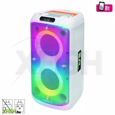Sal par216wh party hangfal, 60 w, 2-utas bassz-reflex, 3 hangszóró, bluetooth, mp3, digitális kijelző, LED fényeffekt, mikrofonnal