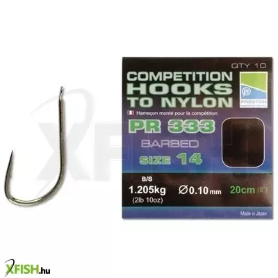 Preston Competition 333 Hooks To Nylon Előkötött Horog Size 20