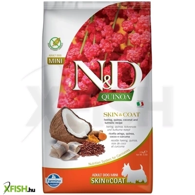 n d quinoa dog skin coat száraztáp hering kókusz adult mini 2500g
