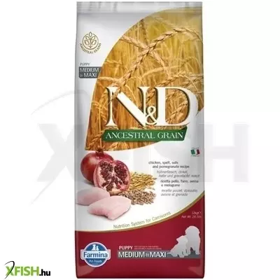 n&d dog ancestral grain csirke,tönköly,zab & gránátalma puppy medium & maxi 12kg