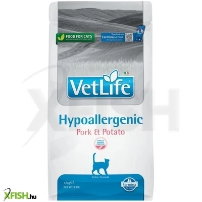 Vet Life Natural Diet Cat Hypoallergenic Pork Potato Gyógytáp Macskák Részére 1500g