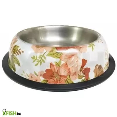 Raintech fém etetőtál gumiperemmel, színes virágos mintával, 0,7l /