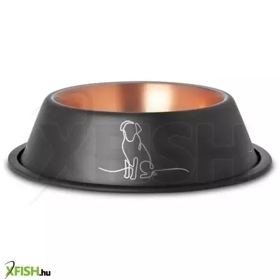 Raintech rozsdamentes etetőtál, fekete, réz színű belső résszel, gumiperemes -  28,5cm, 1,40l