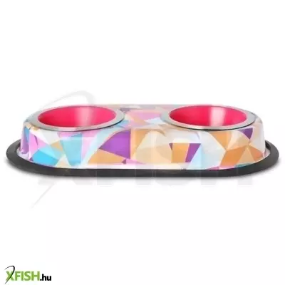 Raintech rozsdamentes dupla etetőtál, színes, mintás, gumiperemes -  felső 11,5cm/alsó 6,0cm, 2x0,2l