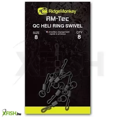 Ridgemonkey Rm-Tec Quick Change Heli Ring Swivel Size8 Gyorskapcsos Forgó 8Db