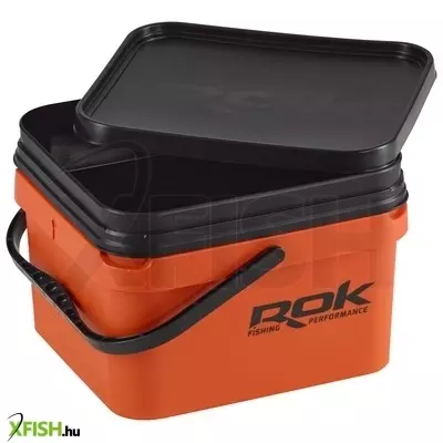 Rok Fishing Square Bucket 10 literes kocka vödör + 4 literes betét + tető Narancssárga